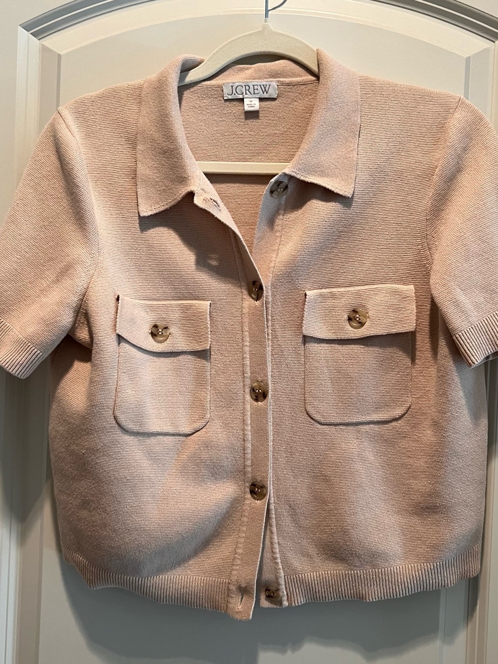 J. Crew Blush Pink Short-Sleeve Knit Button Jacket